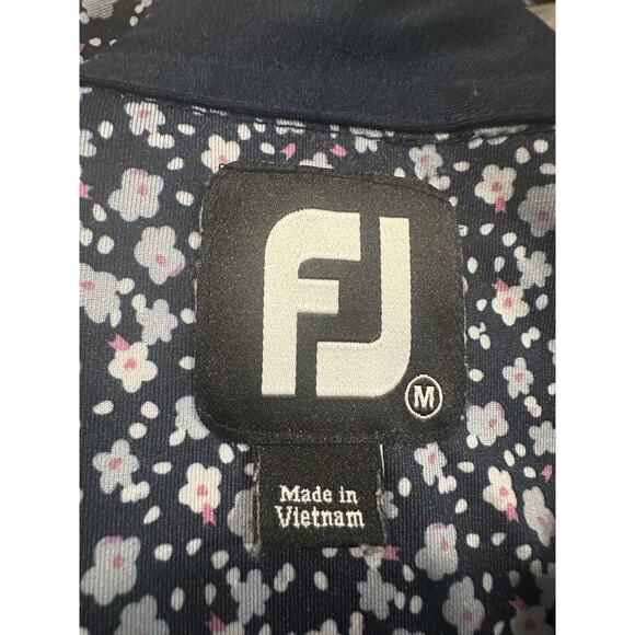 FootJoy Golf Polo Shirt Men’s Medium Floral Print Performance HB Logo Navy - Picture 2 of 7